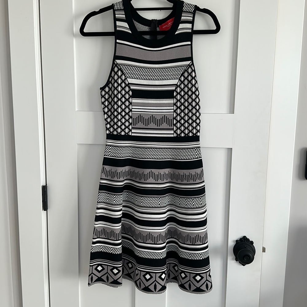 Black and white patterned sleeveless dress